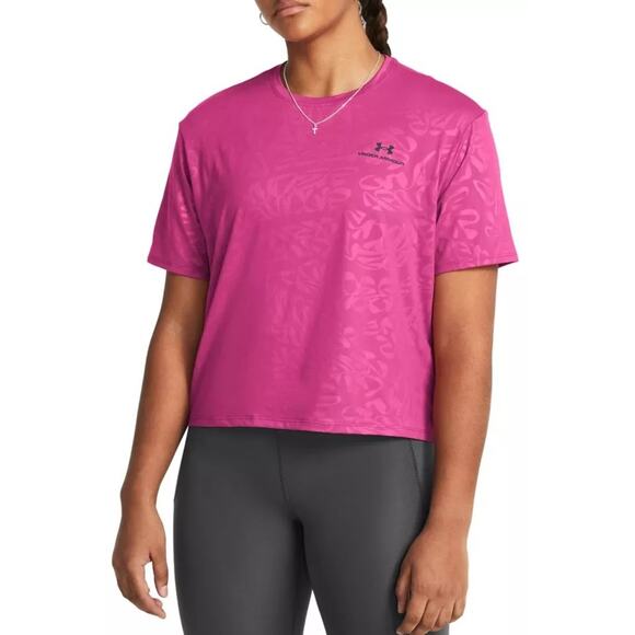 Women's UA Shirt Under Armour Vanish Energy Emboss Pink Size Small Crop Top Rush - Picture 1 of 16